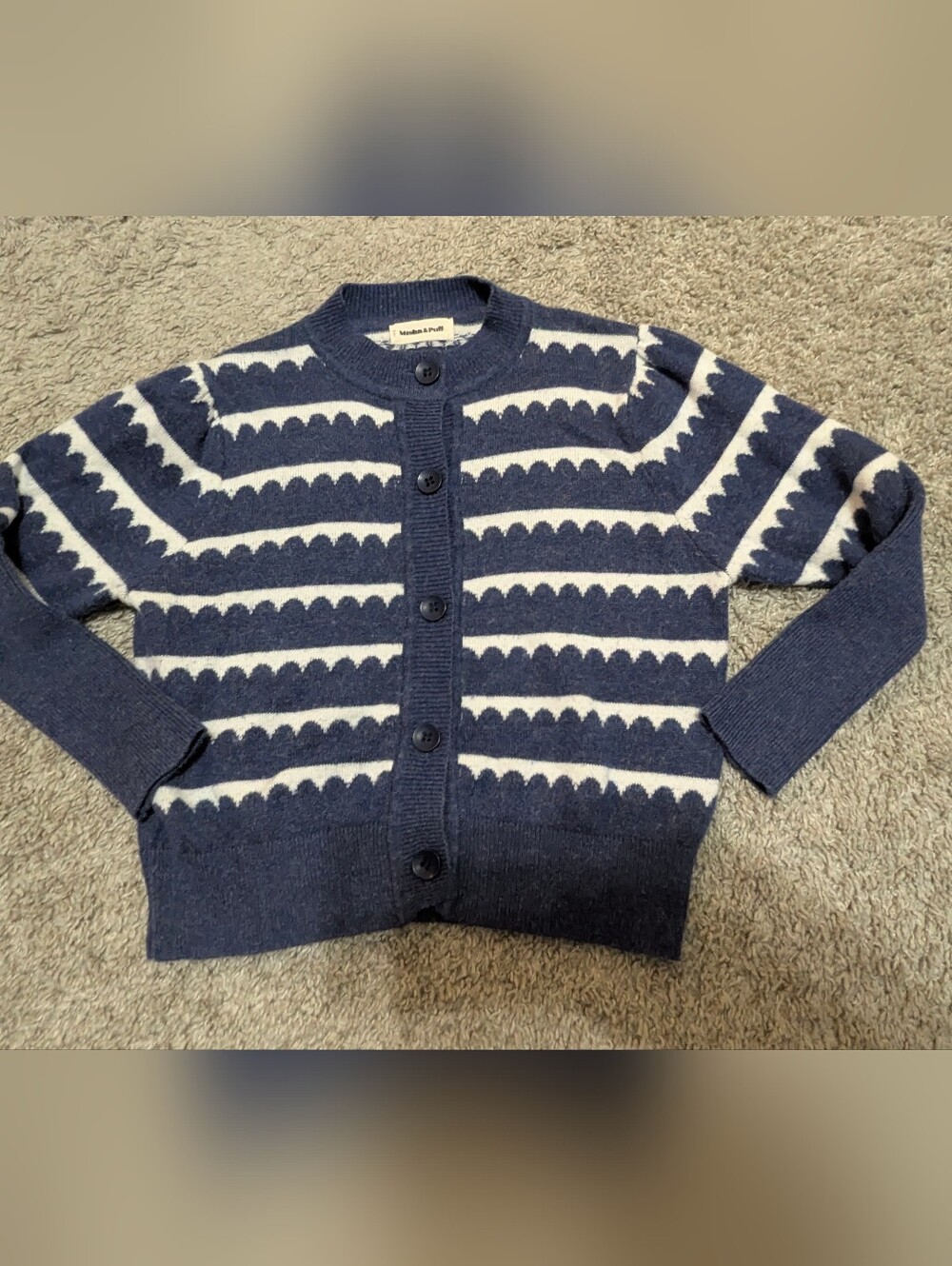 Misha And Puff Navy and Cream Striped Scallop Cardigan